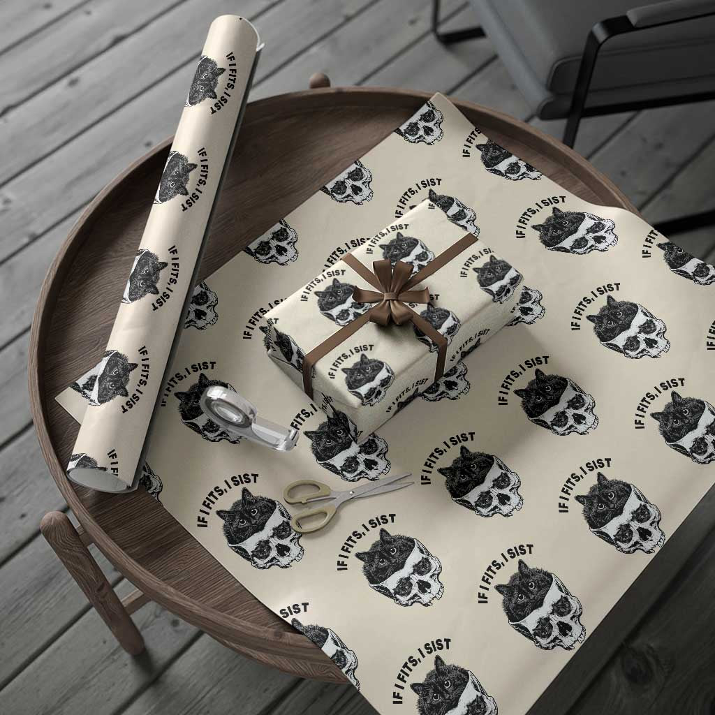 If I Fits I Sits Black Cat Skull Wrapping Paper Roll Gothic Dark Humor Gift