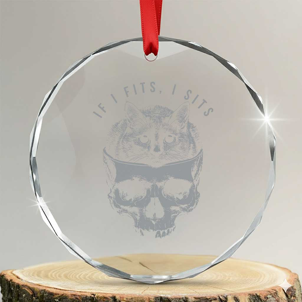 If I Fits I Sits Funny Cat in Skull Crystal Glass Ornament Dark Aesthetic Goth Cat Lover Gift for Macabre and Meme Fans