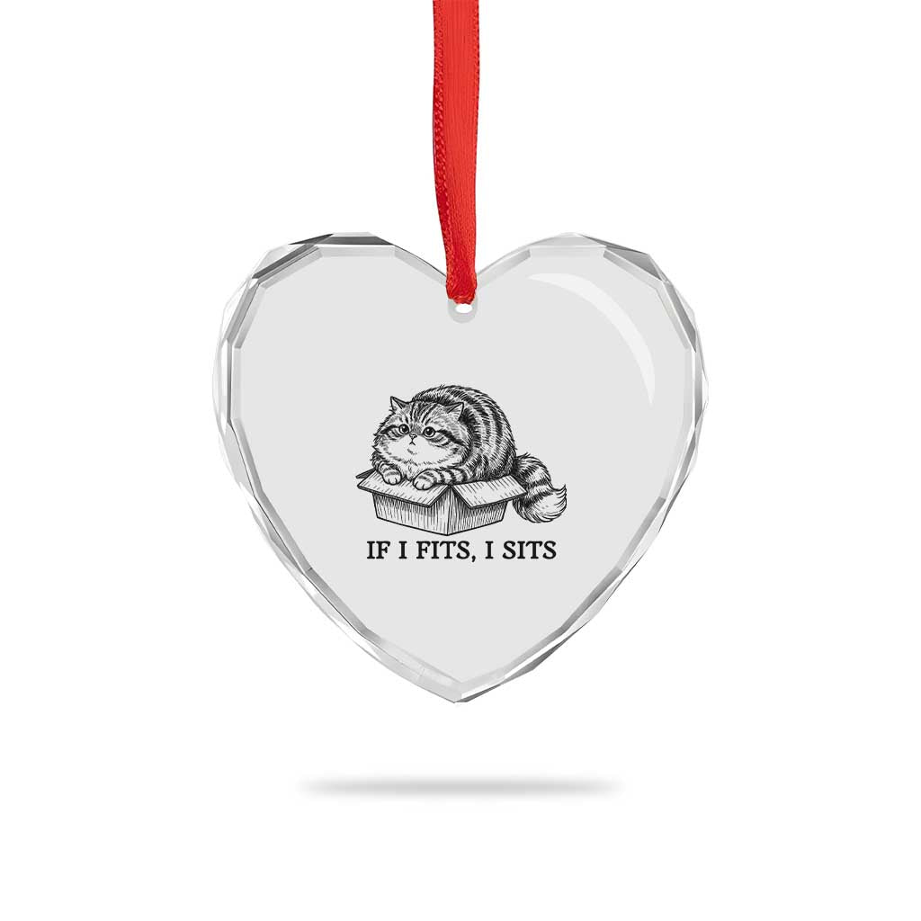 If I Fits I Sits Heart Crystal Glass Ornament Chubby Kitty Funny Cat Lover Gift