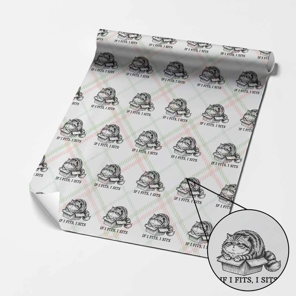 If I Fits I Sits Wrapping Paper Roll Chubby Kitty Funny Cat Lover Gift