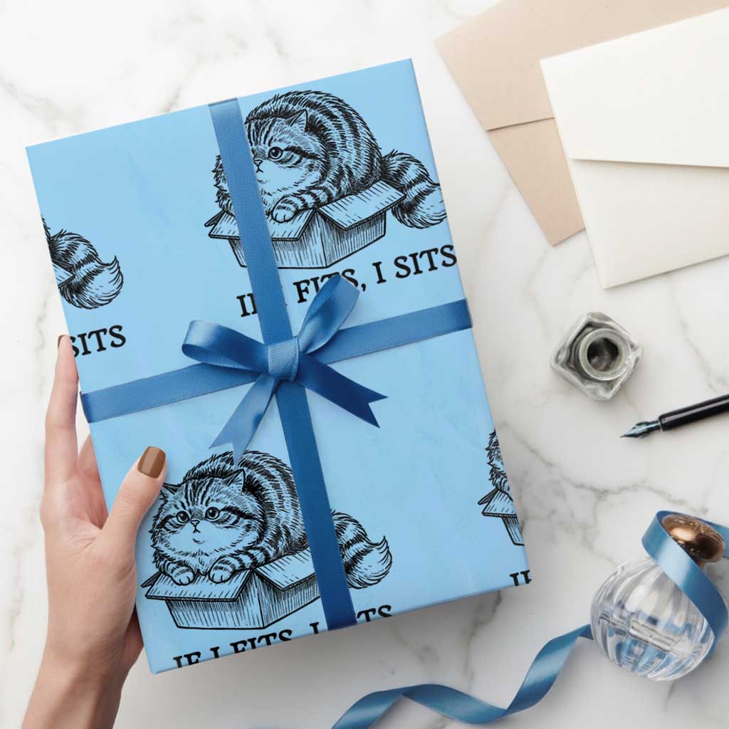 If I Fits I Sits Wrapping Paper Roll Chubby Kitty Funny Cat Lover Gift