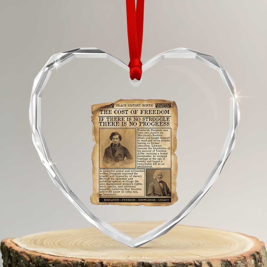 If There Is No Struggle No Progress Heart Crystal Glass Ornament Frederick Douglass Newspaper - Wonder Print Shop