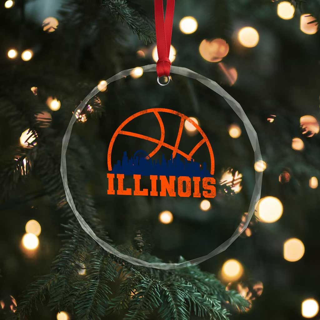 Illinois Fan Crystal Glass Ornament IL State Basketball Game Day