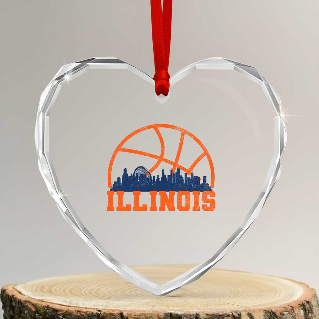 Illinois Fan Heart Crystal Glass Ornament IL State Basketball Game Day
