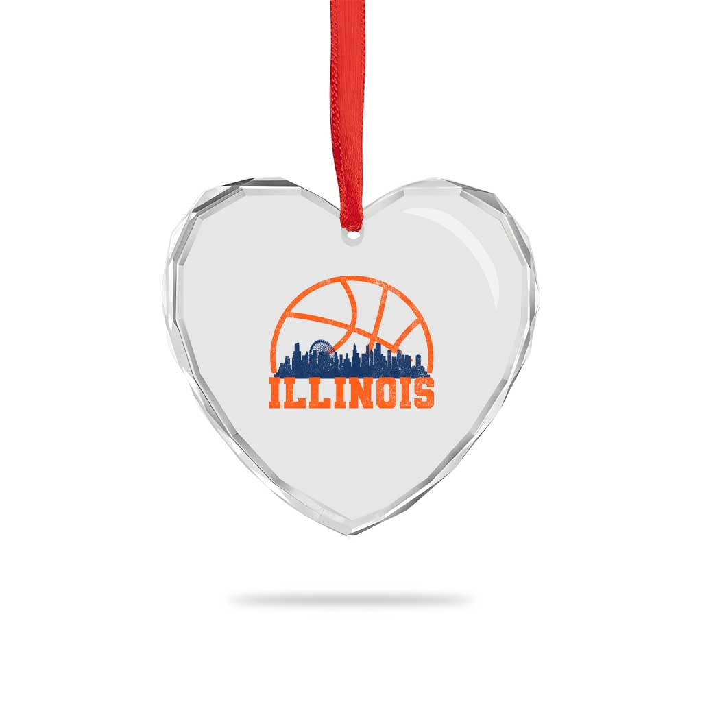 Illinois Fan Heart Crystal Glass Ornament IL State Basketball Game Day