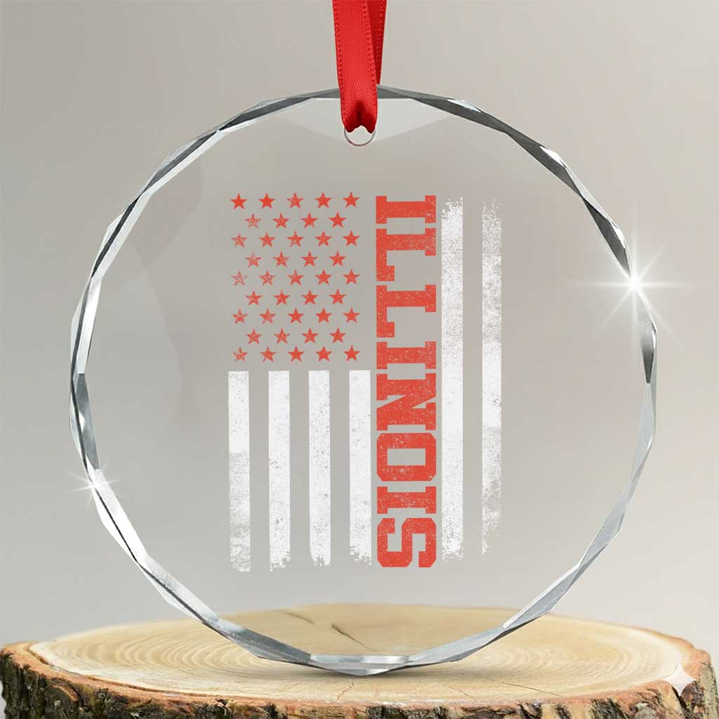 Illinois Pride Crystal Glass Ornament Vintage American Flag Distressed Varsity Aesthetic Letters IL State