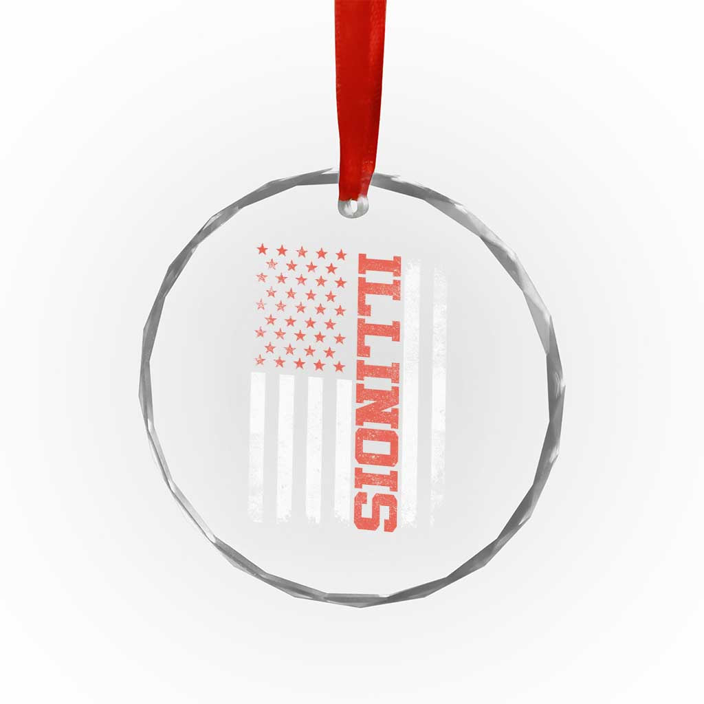 Illinois Pride Crystal Glass Ornament Vintage American Flag Distressed Varsity Aesthetic Letters IL State
