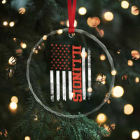 Illinois Pride Crystal Glass Ornament Vintage American Flag Distressed Varsity Aesthetic Letters IL State