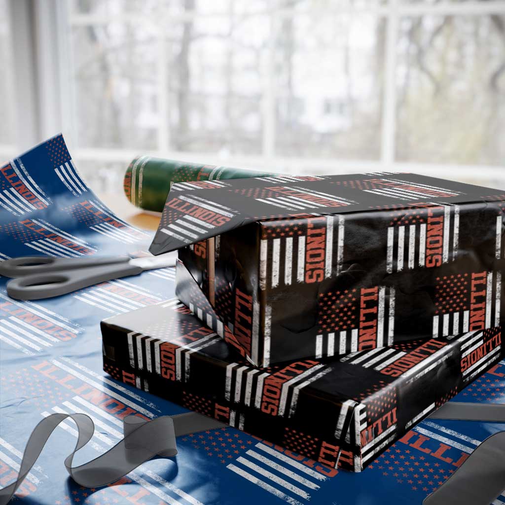 Illinois Pride Wrapping Paper Roll Vintage American Flag Distressed Varsity Aesthetic Letters IL State