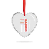 Illinois Pride Heart Crystal Glass Ornament Vintage American Flag Distressed Varsity Aesthetic Letters IL State