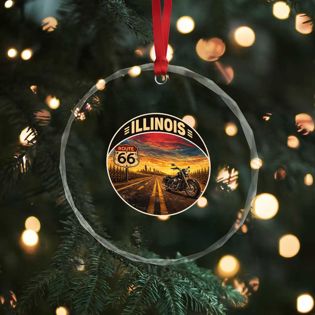 Illinois Route Highway 66 Motorcycle Crystal Glass Ornament Road Trip Adventure