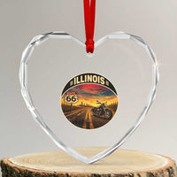 Illinois Route Highway 66 Motorcycle Heart Crystal Glass Ornament Road Trip Adventure