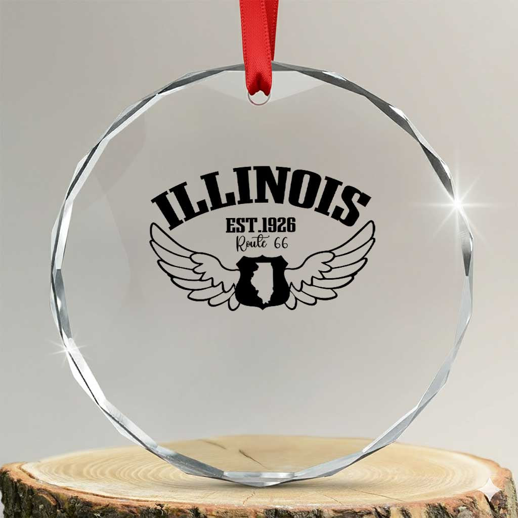 Illinois Route Highway 66 Souvenir Crystal Glass Ornament Open Road Adventure