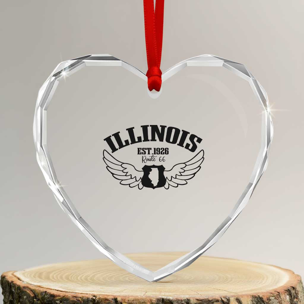Illinois Route Highway 66 Souvenir Heart Crystal Glass Ornament Open Road Adventure
