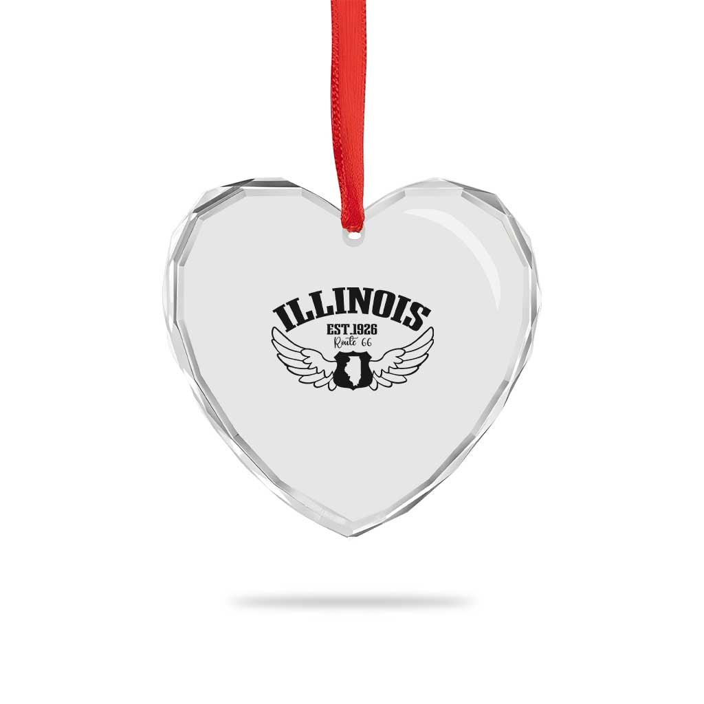 Illinois Route Highway 66 Souvenir Heart Crystal Glass Ornament Open Road Adventure