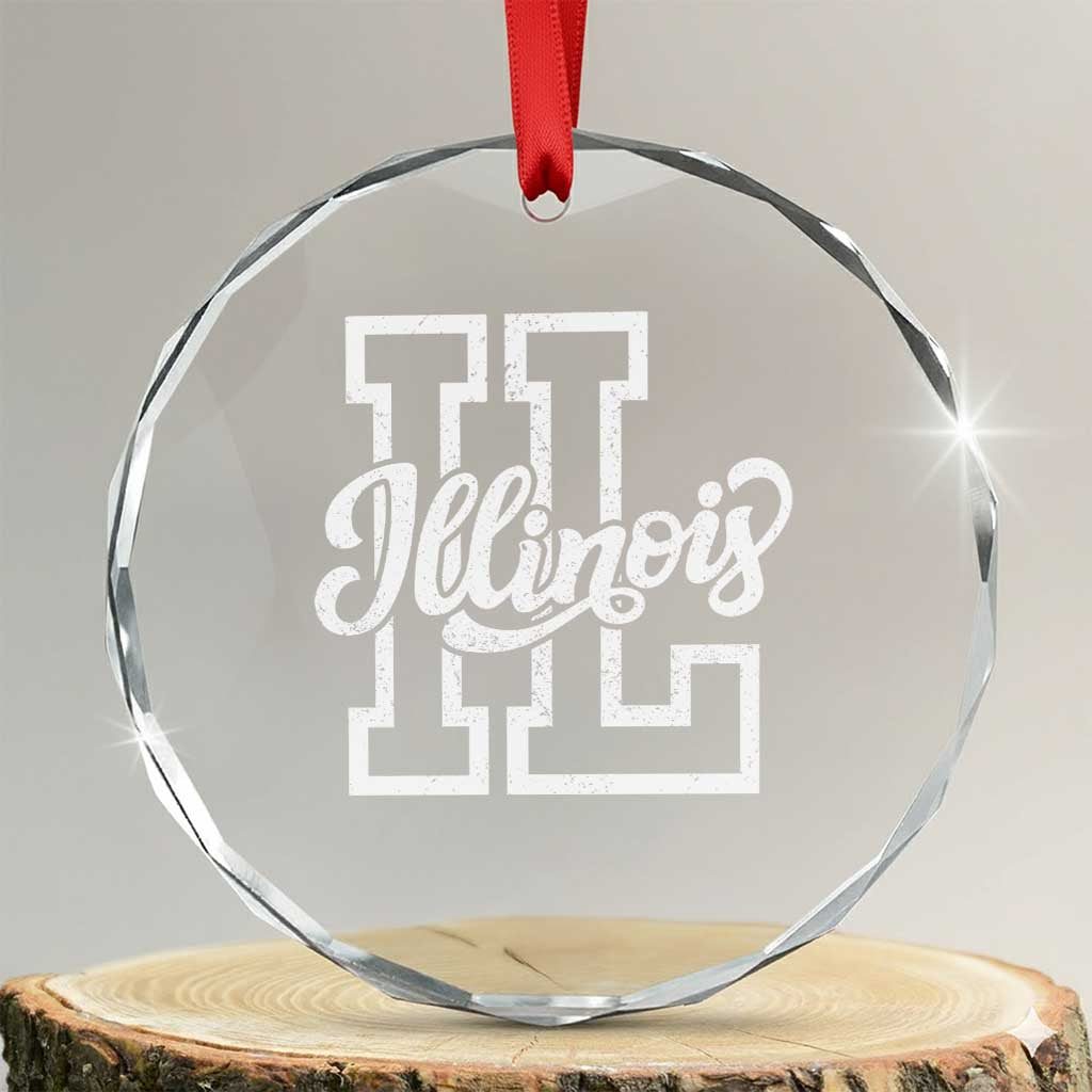 Illinois Sports Fan Crystal Glass Ornament Varsity Aesthetic IL State Pride