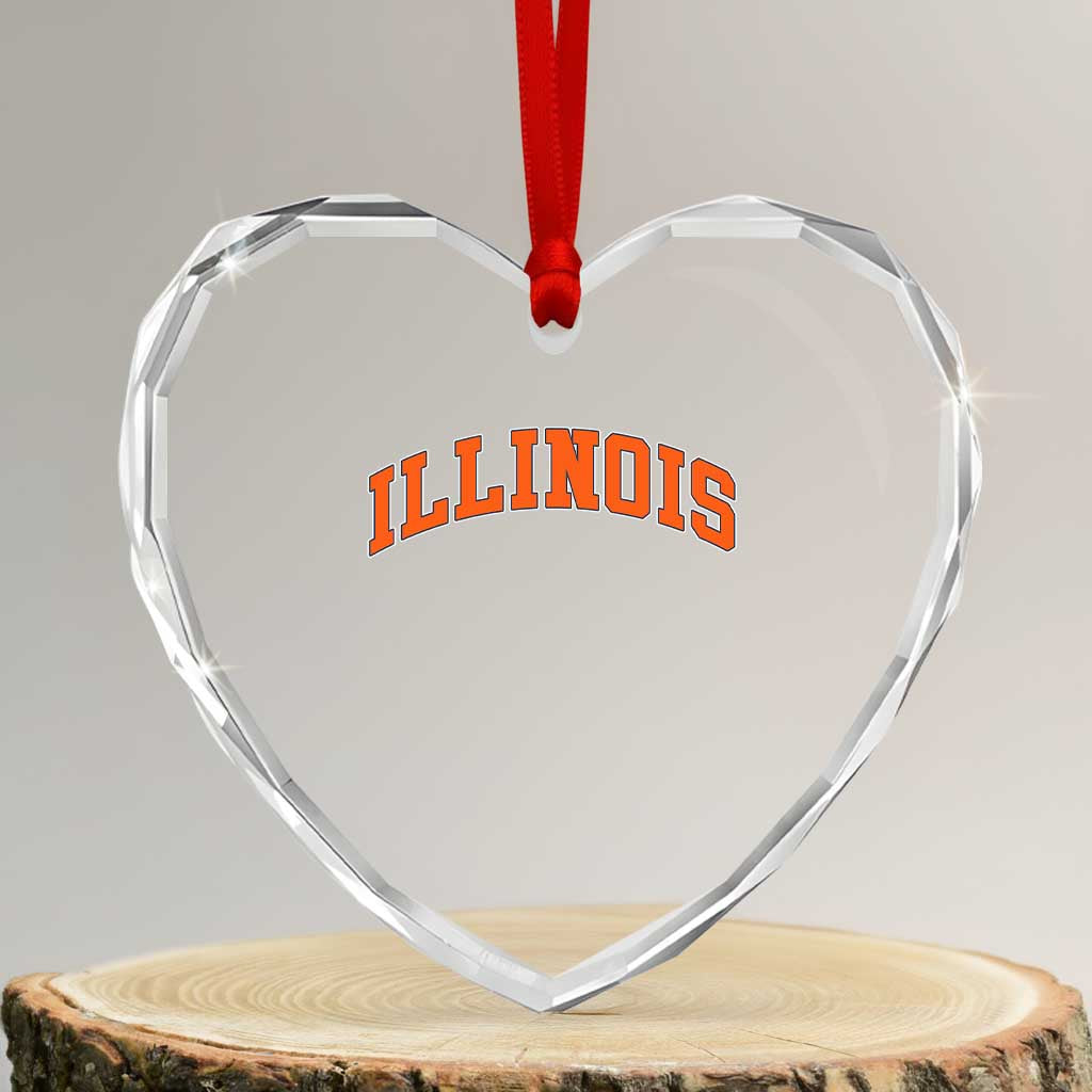Illinois Sports Fan Heart Crystal Glass Ornament Vintage Orange Blue Throwback Text IL State