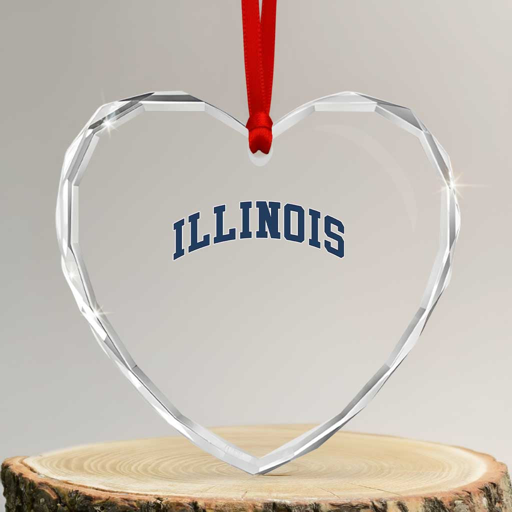 Illinois Sports Fan Vintage Bold Throwback IL State Heart Crystal Glass Ornament