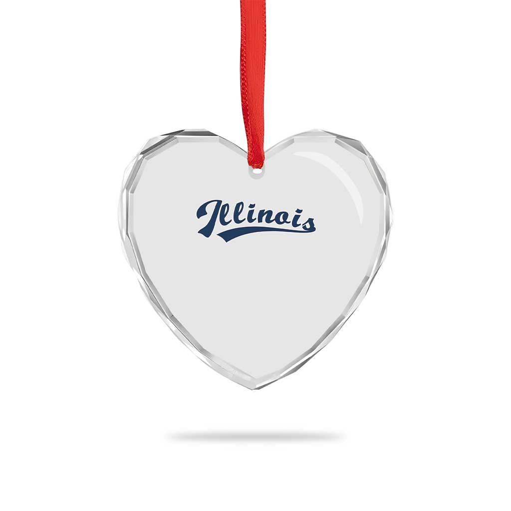 Illinois Varsity Script Classic Sports Jersey Style Heart Crystal Glass Ornament