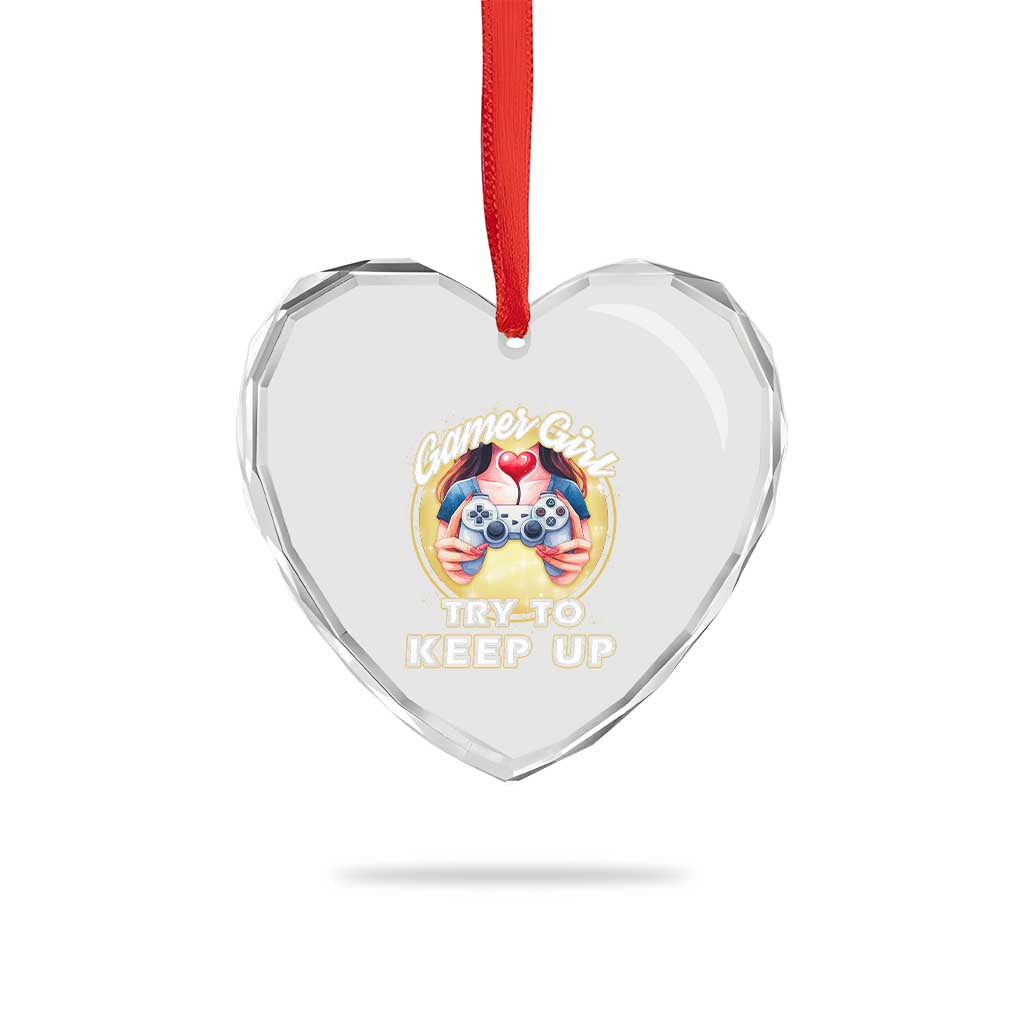 Im A Gamer Girl Try To Keep Up Heart Crystal Glass Ornament Funny Gaming Gift - Wonder Print Shop