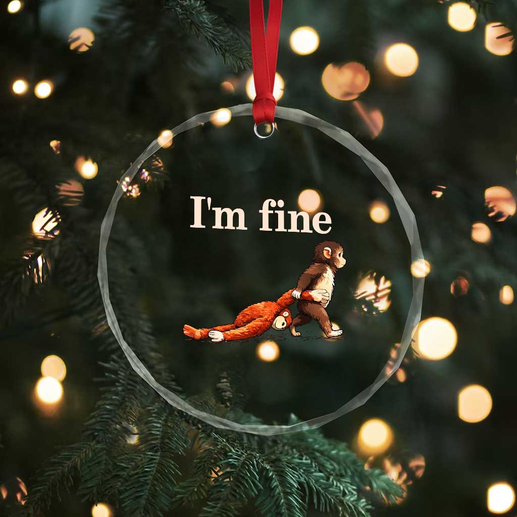 I’m Fine Funny Monkey Meme Crystal Glass Ornament Viral Punch Baby Monkey Relatable Cute Gift