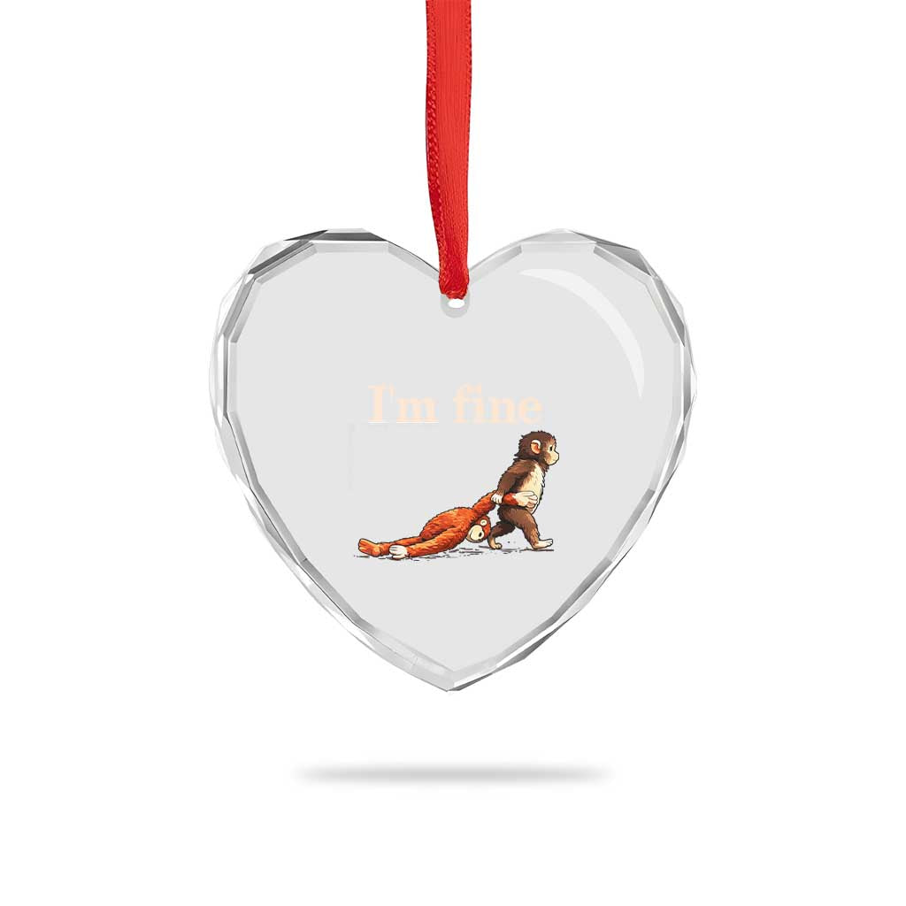 I’m Fine Funny Monkey Meme Heart Crystal Glass Ornament Viral Punch Baby Monkey Relatable Cute Gift