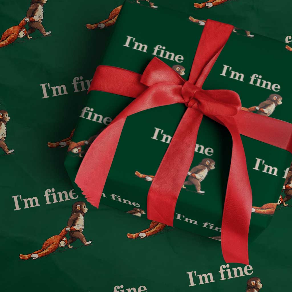 I’m Fine Funny Monkey Meme Wrapping Paper Roll Viral Punch Baby Monkey Relatable Cute Gift