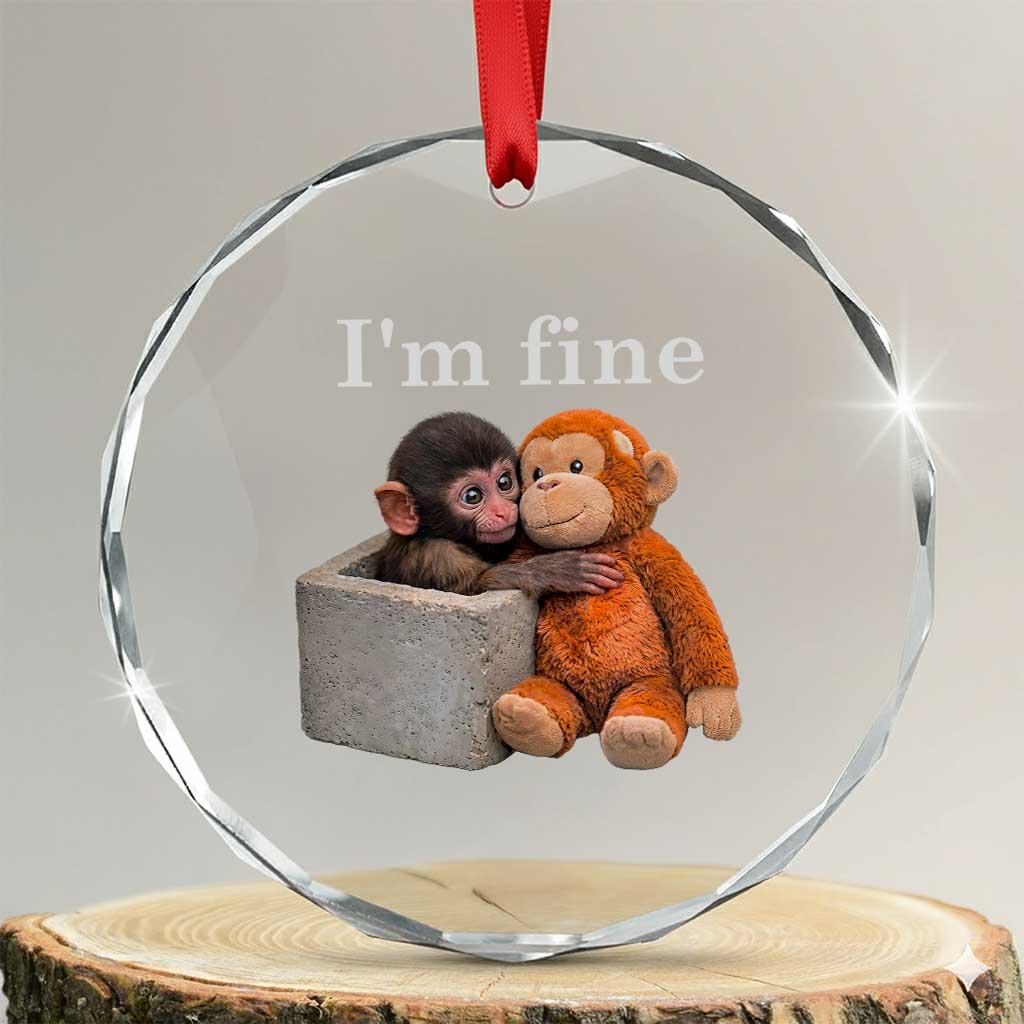 I’m Fine Viral Punch Monkey Meme Crystal Glass Ornament Cute Baby Monkey Hugging Plush Emotional Humor Gift