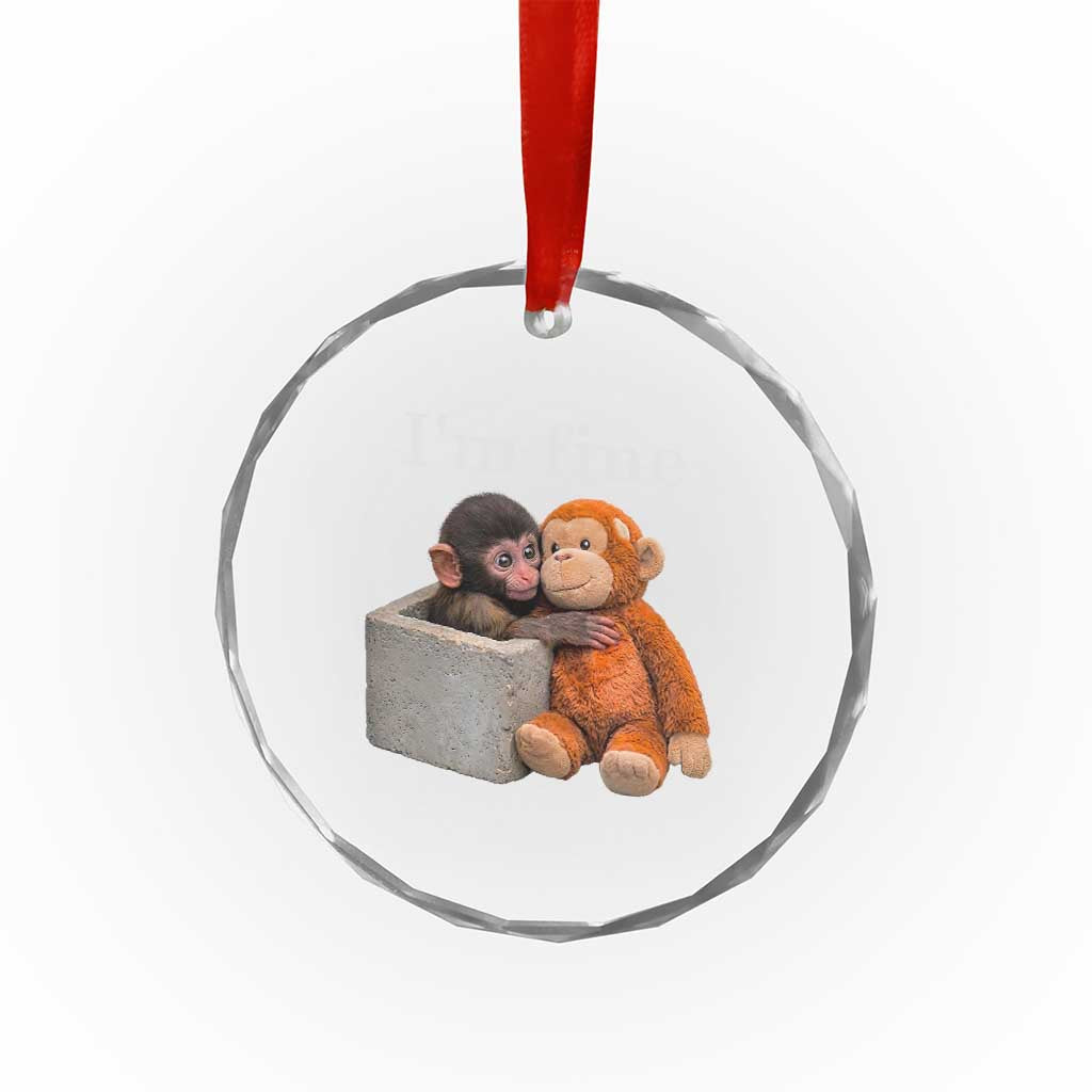 I’m Fine Viral Punch Monkey Meme Crystal Glass Ornament Cute Baby Monkey Hugging Plush Emotional Humor Gift