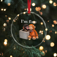 I’m Fine Viral Punch Monkey Meme Crystal Glass Ornament Cute Baby Monkey Hugging Plush Emotional Humor Gift