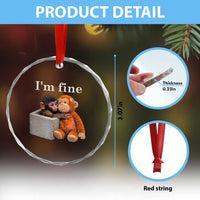 I’m Fine Viral Punch Monkey Meme Crystal Glass Ornament Cute Baby Monkey Hugging Plush Emotional Humor Gift