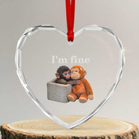 I’m Fine Viral Punch Monkey Meme Heart Crystal Glass Ornament Cute Baby Monkey Hugging Plush Emotional Humor Gift