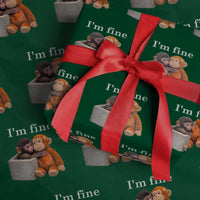 I’m Fine Viral Punch Monkey Meme Wrapping Paper Roll Cute Baby Monkey Hugging Plush Emotional Humor Gift