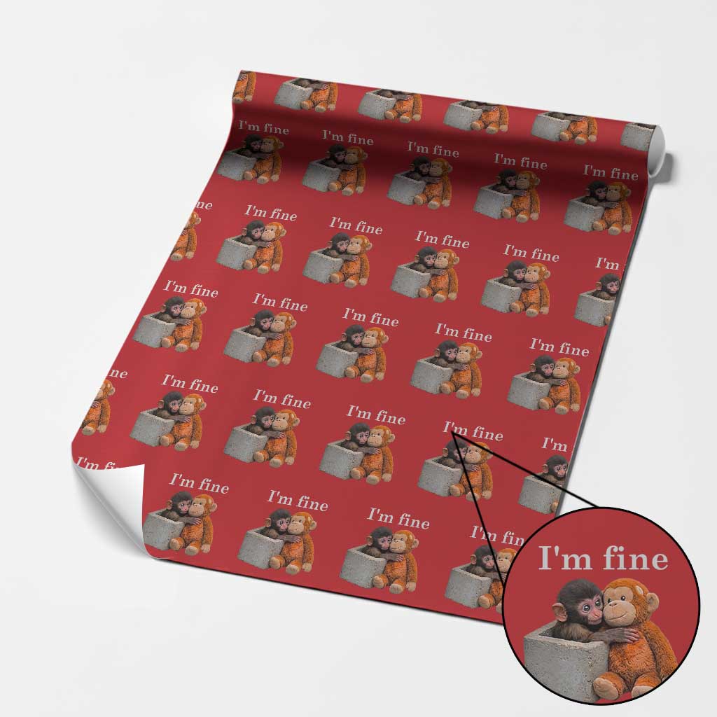 I’m Fine Viral Punch Monkey Meme Wrapping Paper Roll Cute Baby Monkey Hugging Plush Emotional Humor Gift