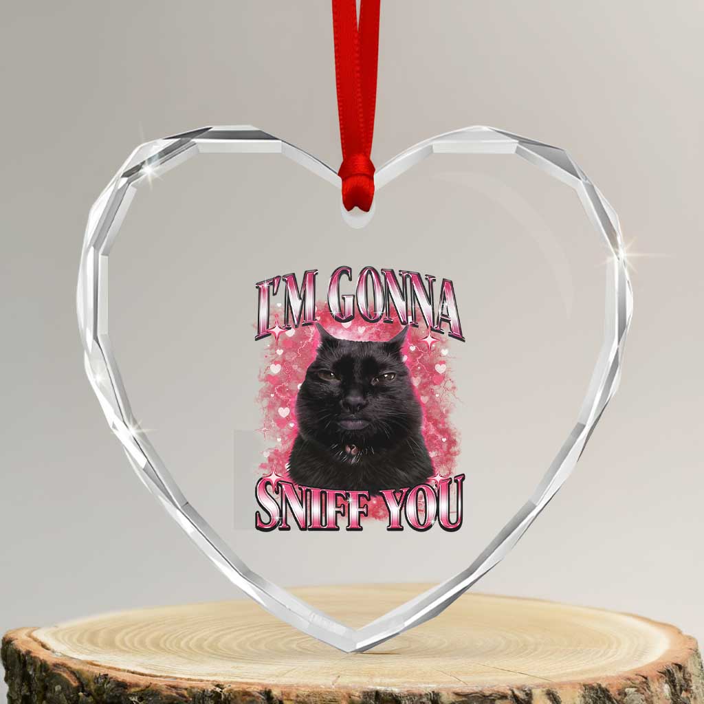 I'm Gonna Sniff You Heart Crystal Glass Ornament Funny Black Cat Meme