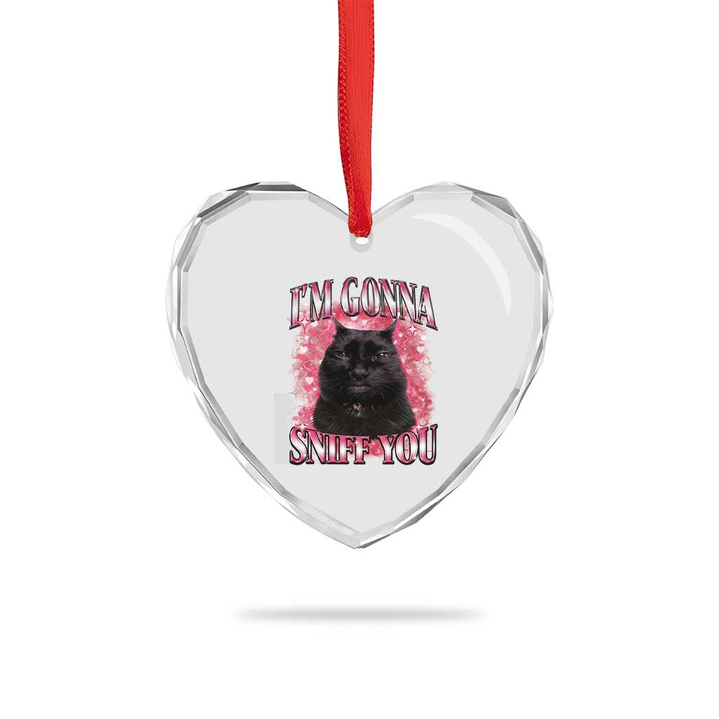 I'm Gonna Sniff You Heart Crystal Glass Ornament Funny Black Cat Meme