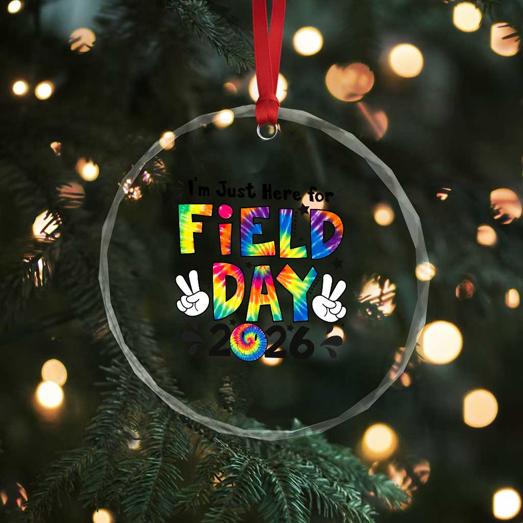 I'm Just Here for Field Day 2026 Crystal Glass Ornament Groovy School Retro Tie Dye Effect Printing