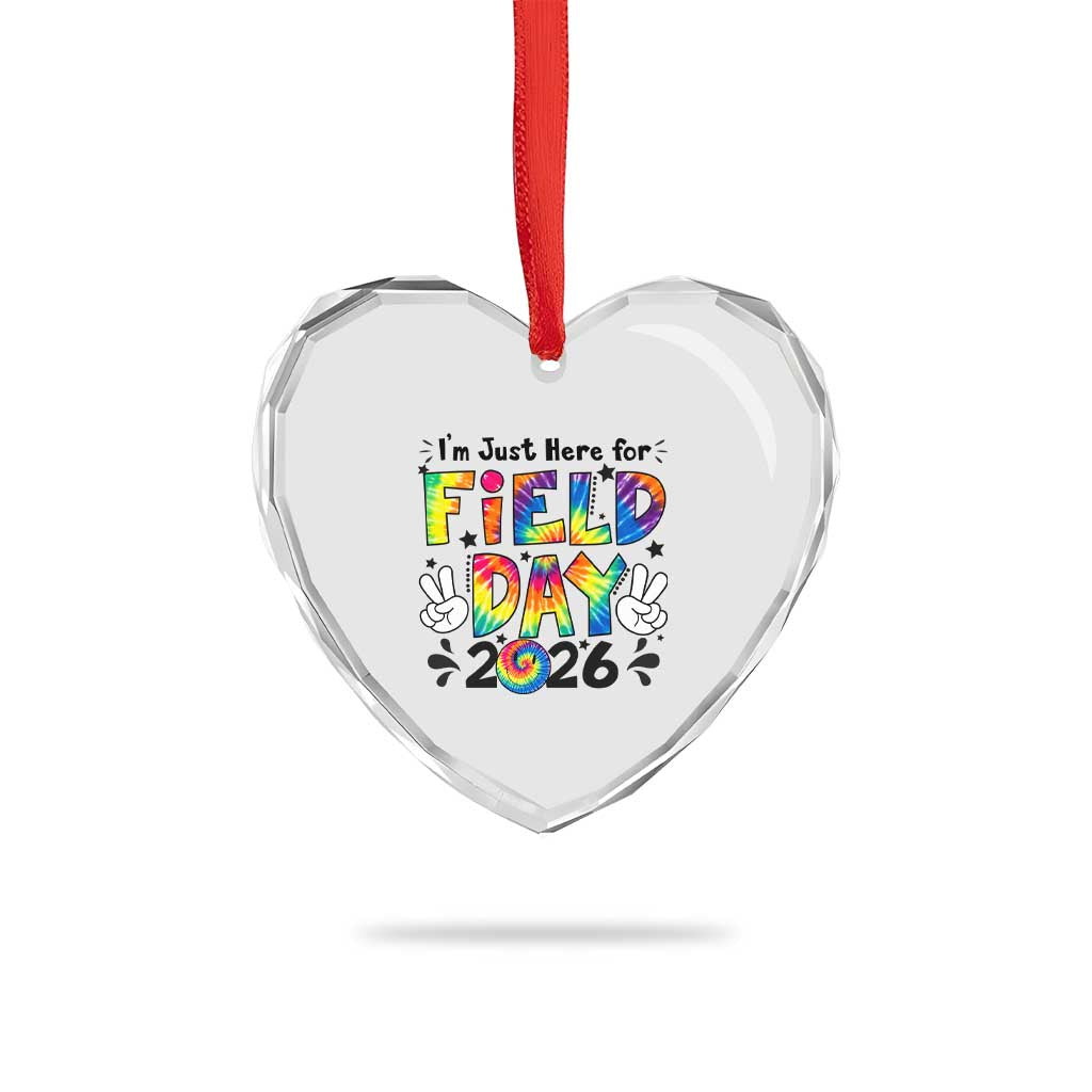 I'm Just Here for Field Day 2026 Heart Crystal Glass Ornament Groovy School Retro Tie Dye Effect Printing