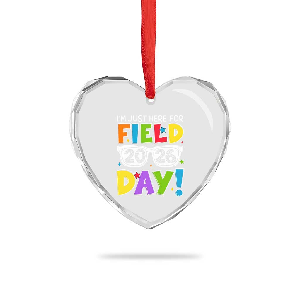 I'm Just Here for Field Day 2026 Heart Crystal Glass Ornament School Colorful Sunglasses Graphic