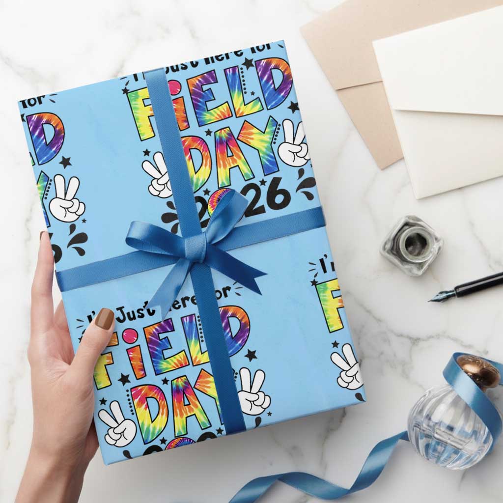I'm Just Here for Field Day 2026 Wrapping Paper Roll Groovy School Retro Tie Dye Effect Printing