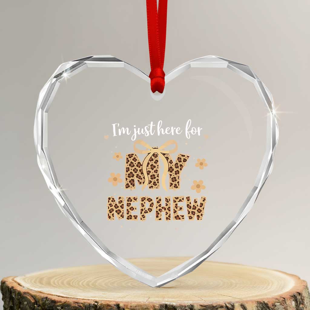 Im Just Here For My Nephew Heart Crystal Glass Ornament Gift For Aunt From Nephew Leopard