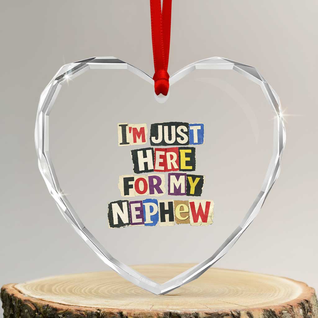 Im Just Here For My Nephew Heart Crystal Glass Ornament Trendy Aunts Letter Print Vintage