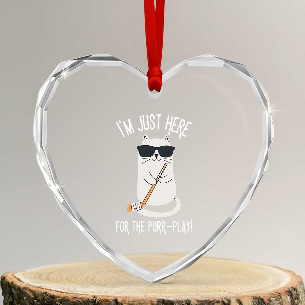 Im Just Here For The Purr Play Heart Crystal Glass Ornament Funny Cat Hockey Gift - Wonder Print Shop
