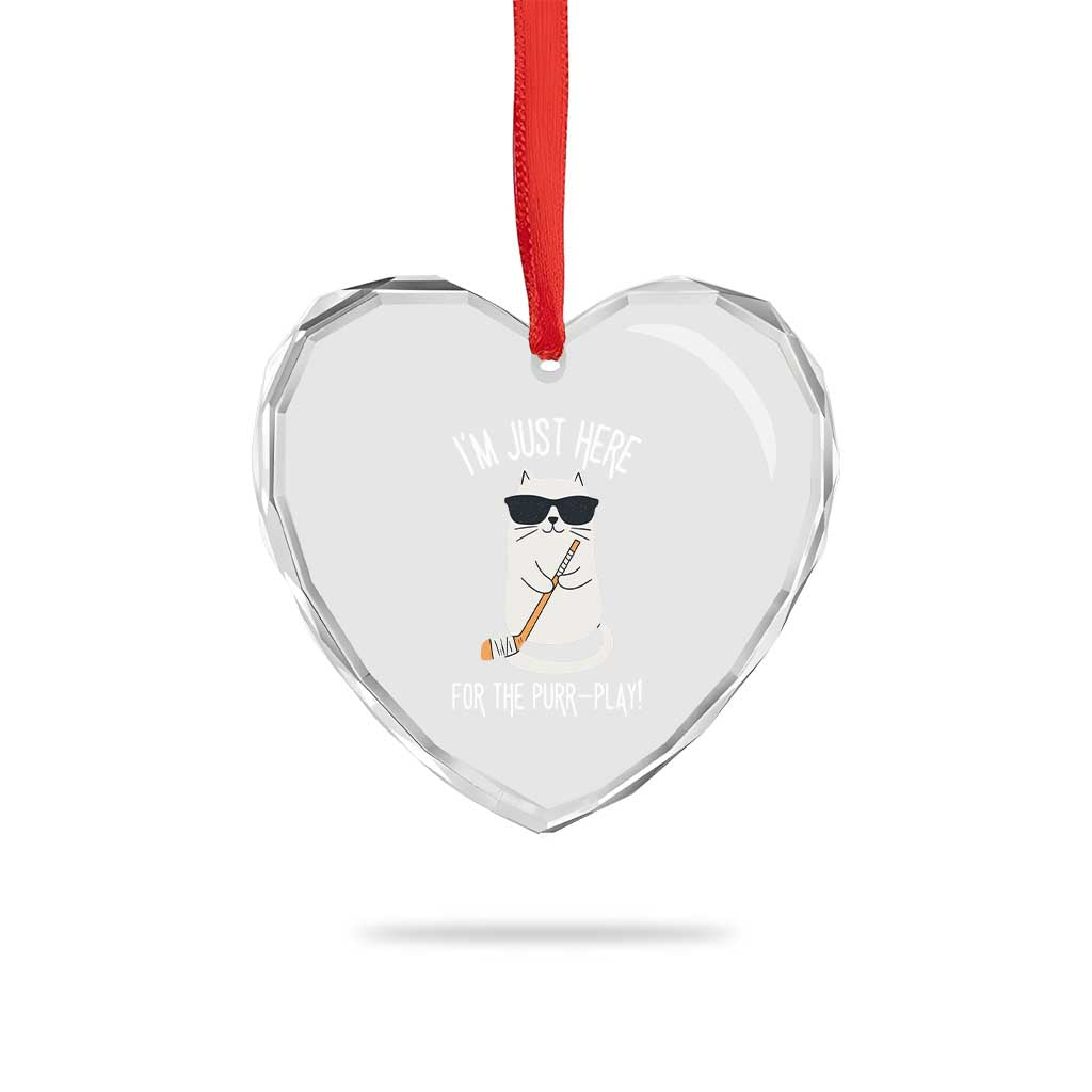 Im Just Here For The Purr Play Heart Crystal Glass Ornament Funny Cat Hockey Gift - Wonder Print Shop