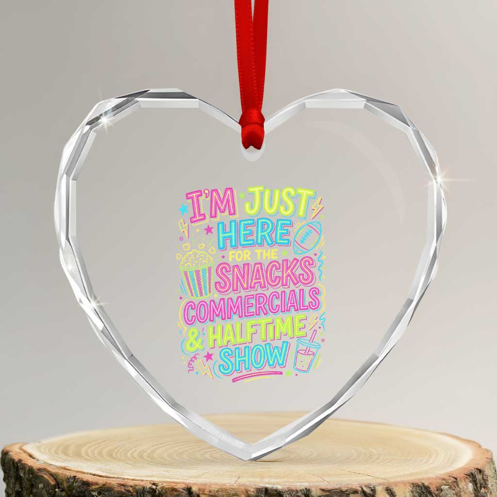 I'm Just Here for The Snacks Commercials Halftime Show Heart Crystal Glass Ornament Funny Game Day Neon Style
