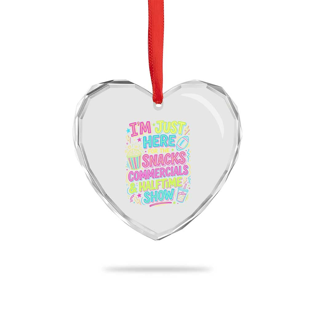 I'm Just Here for The Snacks Commercials Halftime Show Heart Crystal Glass Ornament Funny Game Day Neon Style