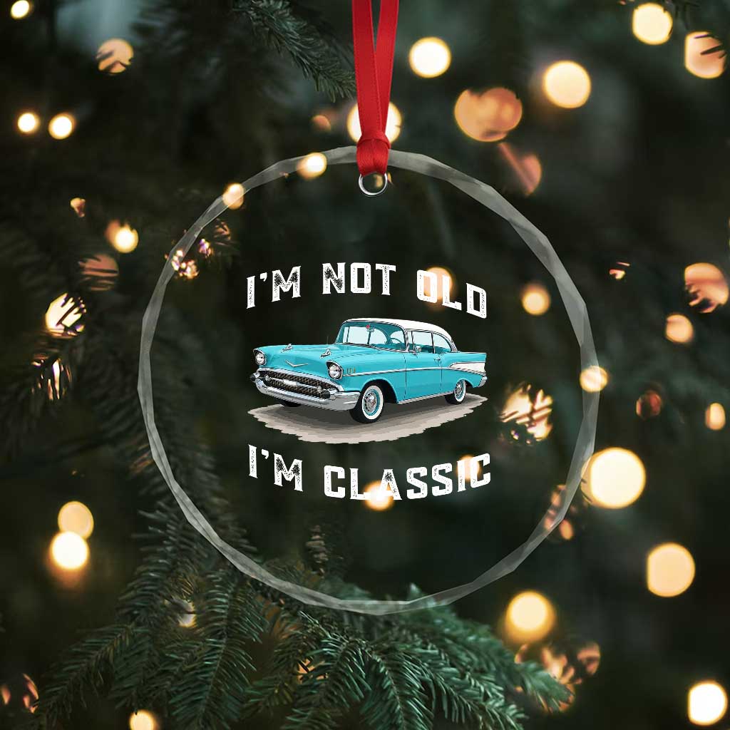I'm Not Old I'm Classic Crystal Glass Ornament Vintage 1957 Turquoise Classic Car