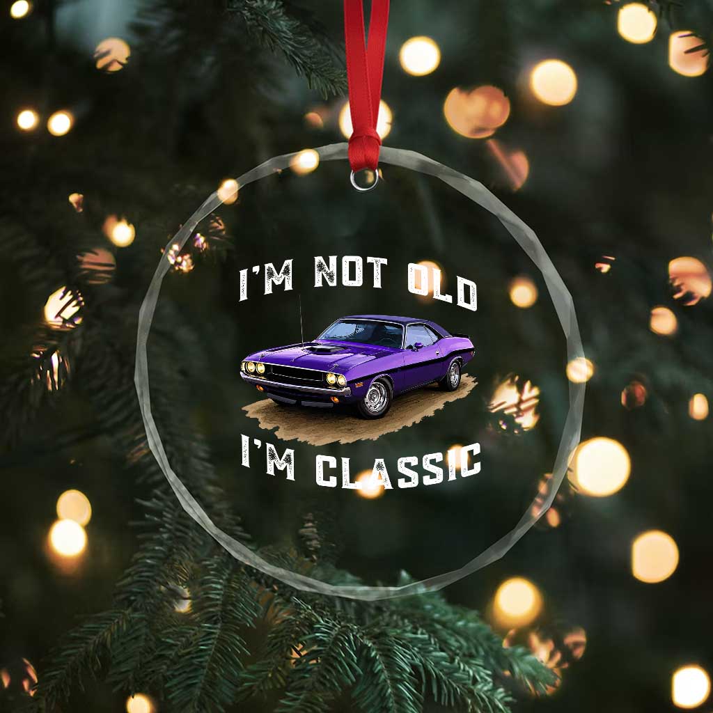 I'm Not Old I'm Classic Crystal Glass Ornament Vintage 1970 Purple Classic Muscle Car