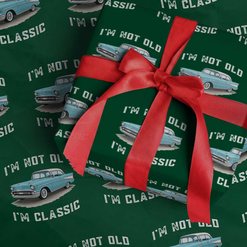 I'm Not Old I'm Classic Wrapping Paper Roll Vintage 1957 Turquoise Classic Car