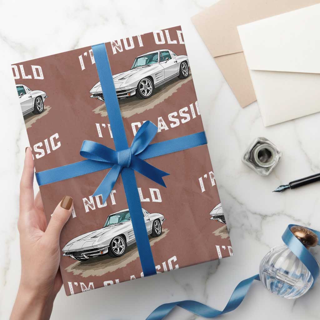 I'm Not Old I'm Classic Wrapping Paper Roll Vintage 1963 Sports Car Retro Americana